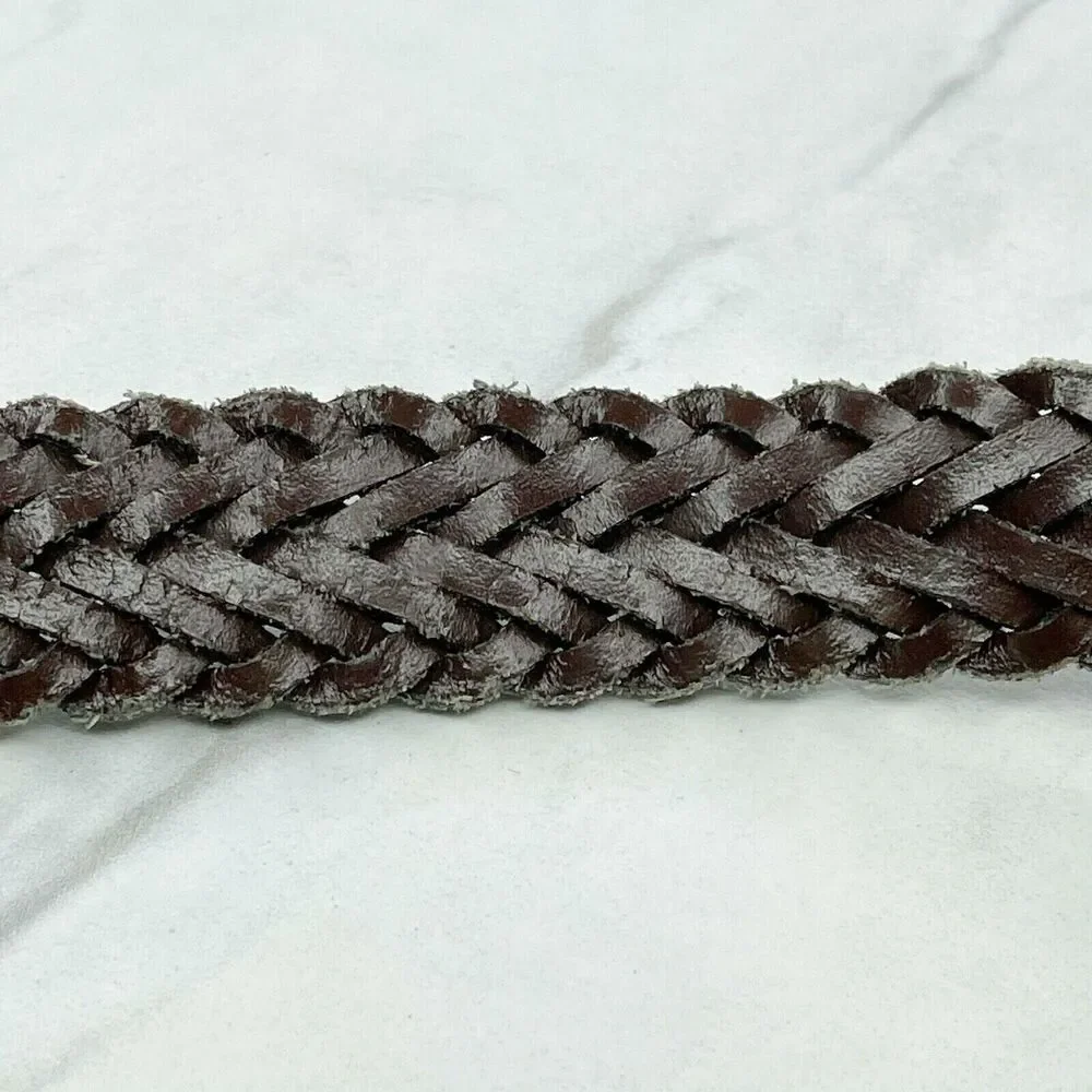 Brown Braided Woven Genuine Leather Belt Size Medium M Kids Youth